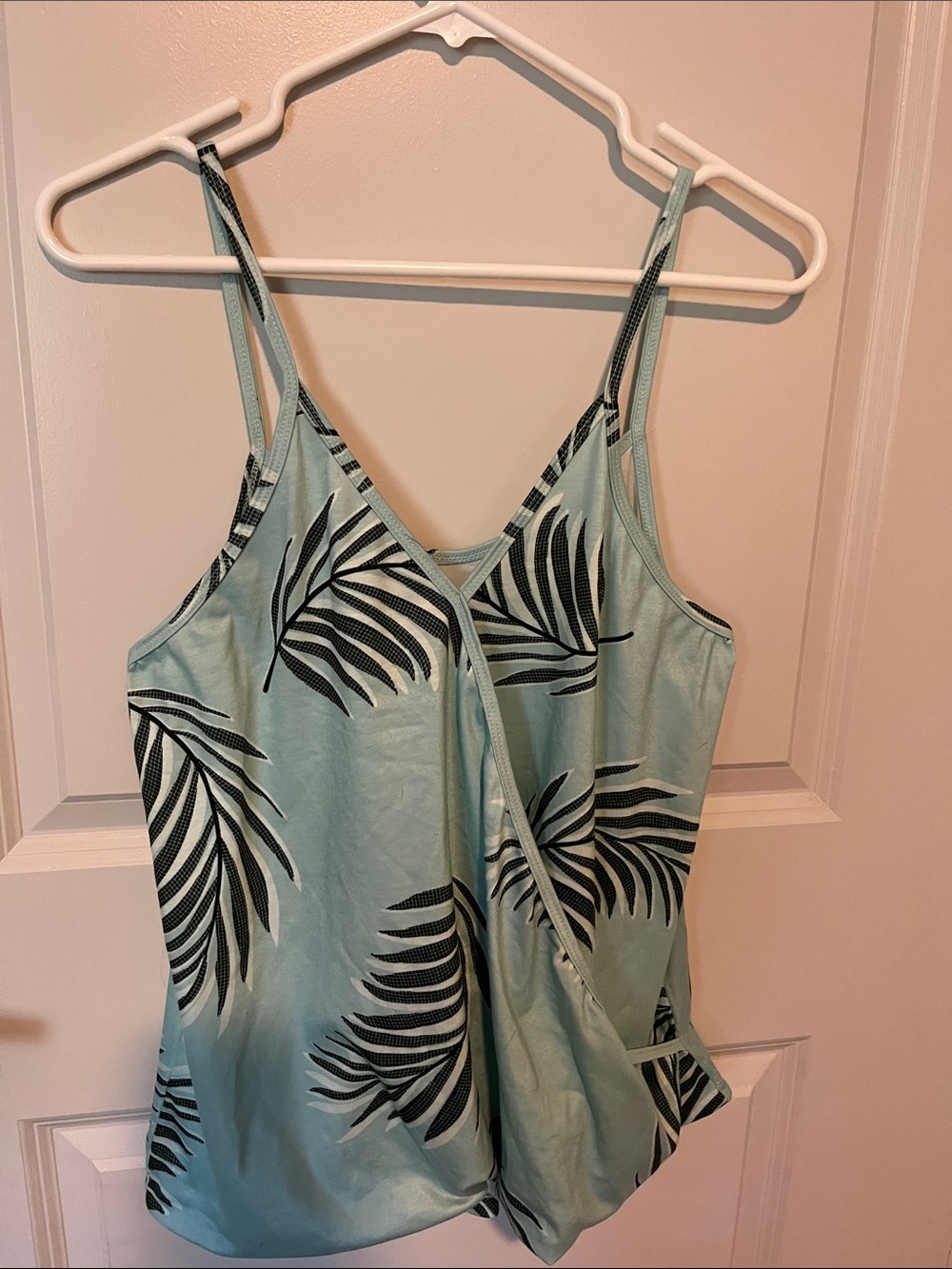 Light Blue Palm-Print Spaghetti Strap Top